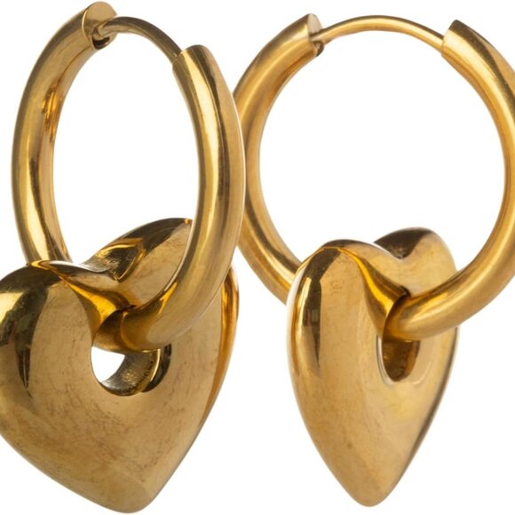 Stainless Steel Puffy Heart Gold Plated Huggie Hoop Earrings, 9/16 Inches, Styli - Picture 5 of 7